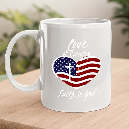 Patriotic Christian Faith In God Heart Cross American Flag Coffee Mug