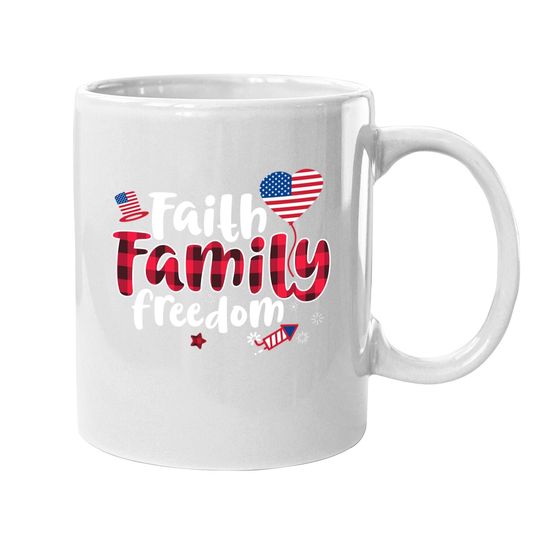 Faith Family Freedom Coffee Mug 4th Of July Buffalo Plaid Gift