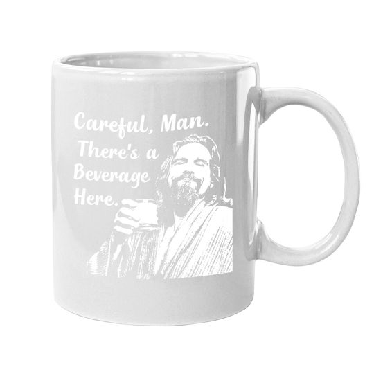 Big Lebowski Coffee Mug Funny Movie Quote Mug Vintage 90s The Dude Abides Careful Man There's A Beverage Here