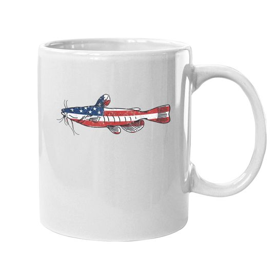 Catfishing Coffee Mug, Catfish Apparel, American Flag Fish Coffee Mug