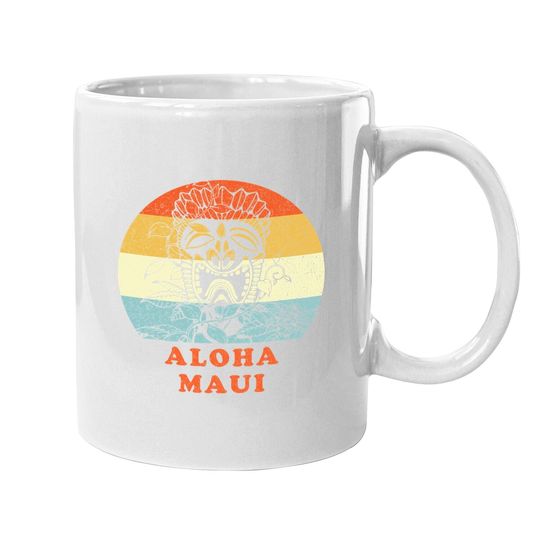Aloha Maui Hawaiian Tiki Statue Vintage Retro Vacation Coffee Mug