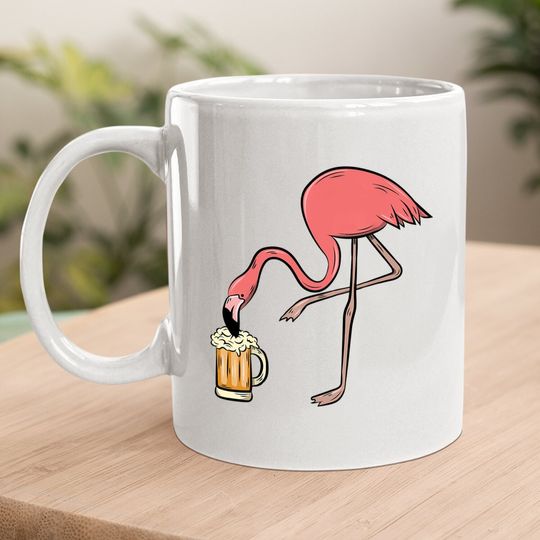 Flamingo Drinking Beer - Funny Pink Flamingo Coffee Mug