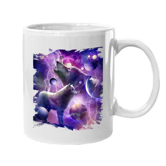 Cosmic Wolf Howling At Moon In Spacet Coffee Mug
