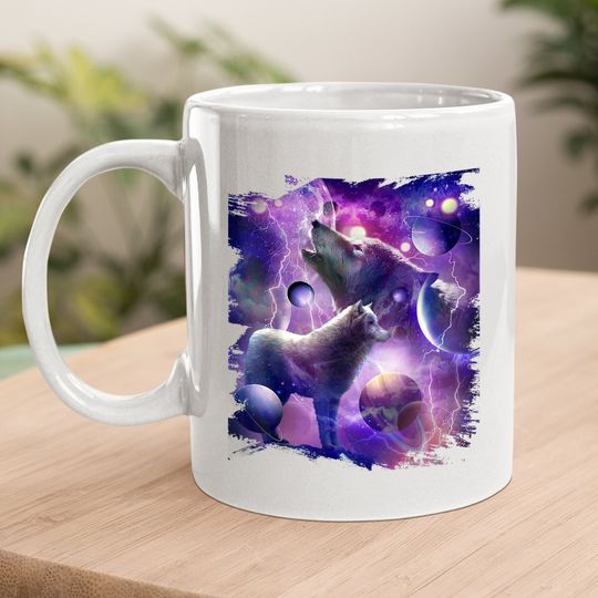Cosmic Wolf Howling At Moon In Spacet Coffee Mug
