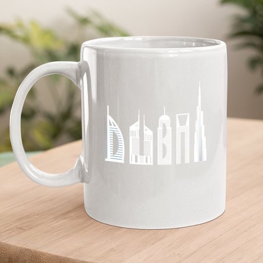 Dubai Skyline Souvenir Famous Buildings Typography Coffee Mug