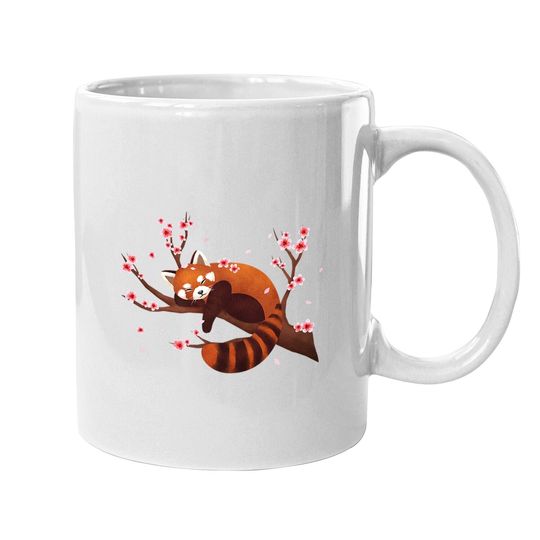 Vintage Red Panda Japanese Cherry Blossom Flower Coffee Mug