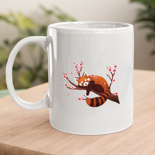 Vintage Red Panda Japanese Cherry Blossom Flower Coffee Mug