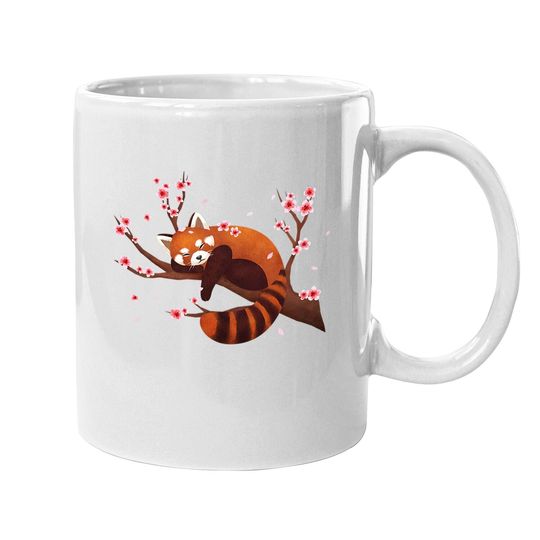 Vintage Red Panda Japanese Cherry Blossom Flower Coffee Mug