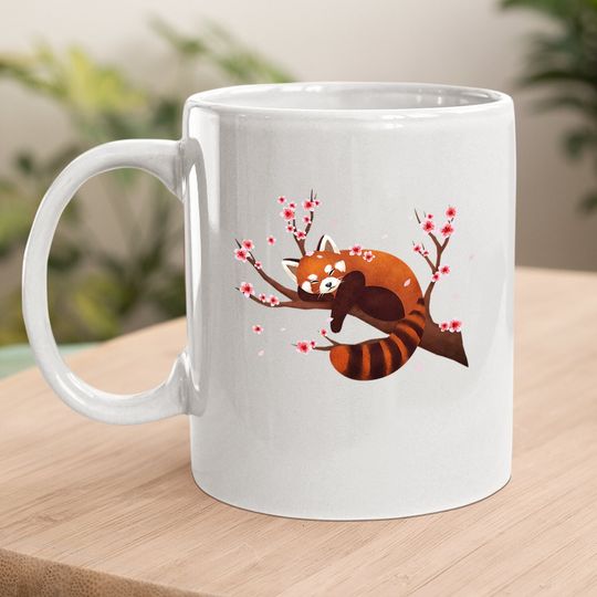 Vintage Red Panda Japanese Cherry Blossom Flower Coffee Mug