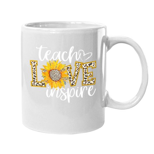 Teach Love Inspire Cute Sunflower Leopard Cheetah Print Gift Coffee Mug