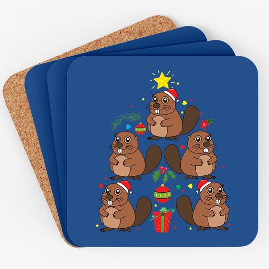 Beaver Christmas Ornament Tree Classic Coasters