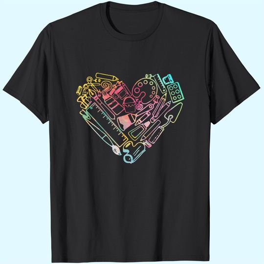 Discover Heart Shape Love Watercolor Art Teacher T Shirt