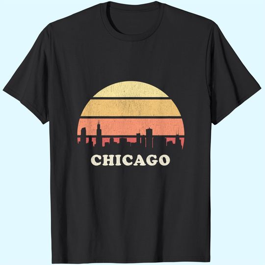 Chicago Sunset Skyline Retro T Shirt