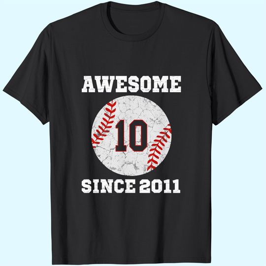 10th Birthday Baseball Lover Gift 10 Years Old Vintage Retro T-Shirt