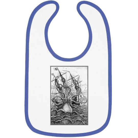 Giant Octopus Pirate Ship Vintage Kraken Sailing Squid Baby Bib