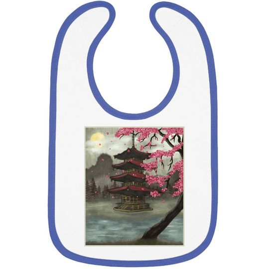 Cherry Blossom Vintage Japanese Temple Sakura Woodblock Art Baby Bib