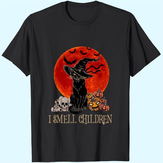 I Smell Children Black Cat With Pumpkin Halloween T Shirt