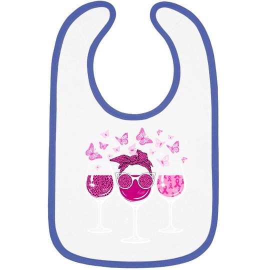 Wine Glass Butterfly Breast Cancer Awareness Pink Ribbon Baby Bib