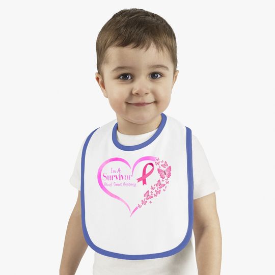 Pink Butterfly Heart I'm A Survivor Breast Cancer Awareness Baby Bib