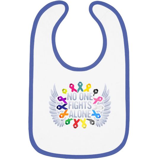 No One Fights Alone Multicolor Ribbon For Cancer Awareness Baby Bib