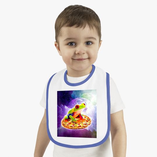 Red Eye Tree Frog Riding Pizza In Space Baby Bib