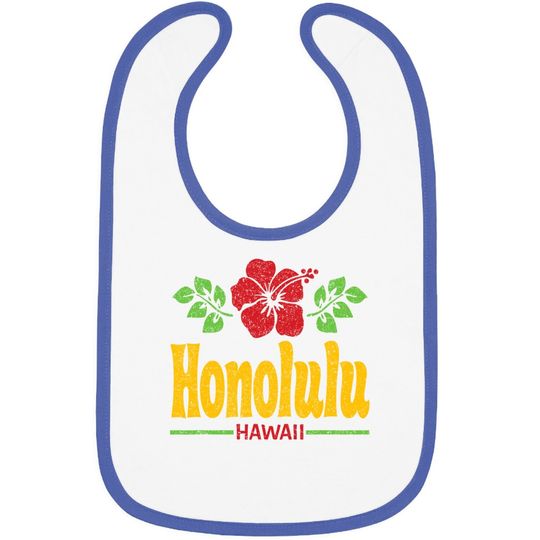 Honolulu Hawaii Flowers Distressed Color Print Baby Bib