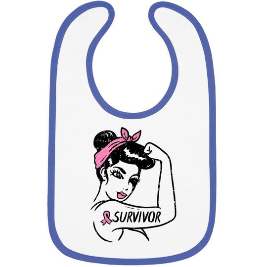 Breast Cancer Survivor Rosie Riveter Pink Awareness Baby Bib