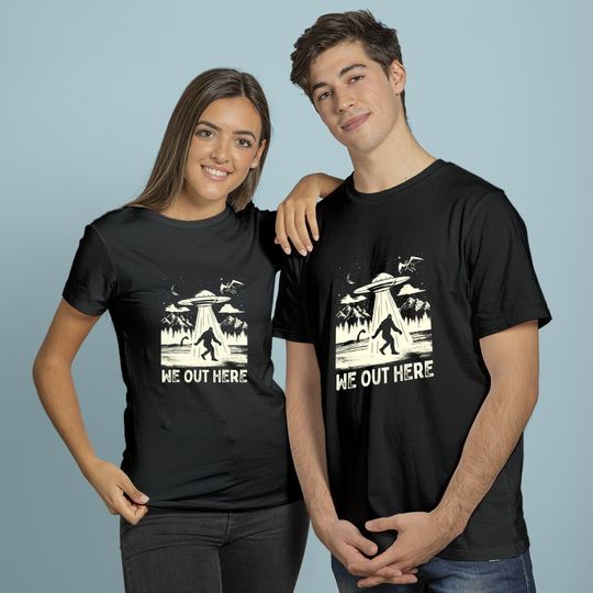 We Out Here Bigfoot Mothman Cryptid UFO Abduction T-Shirt