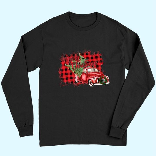 Merry Christmas Red Truck Vintage Long Sleeves