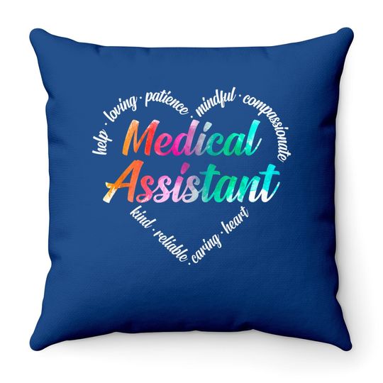 Medical Assistant Heart Word Cloud Watercolor Rainbow Throw Pillow
