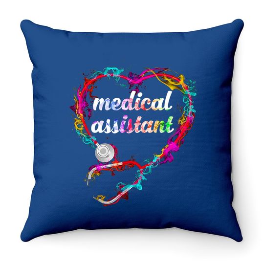 Cute Medical Assistant Colorful Stethoscope Heart Throw Pillow