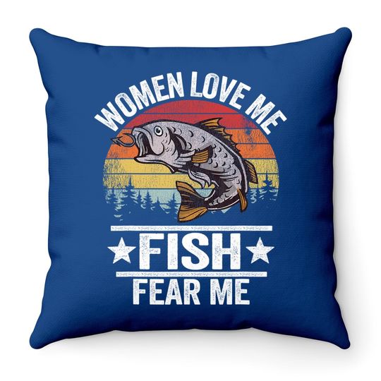Love Me Fish Fear Me Fisher Vintage Funny Fishing Throw Pillow