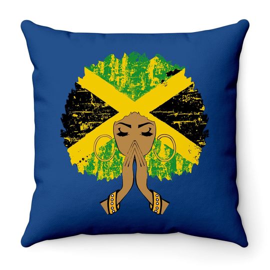 Jamaican Flag Black Woman Melanin Queen Afro Gift Throw Pillow