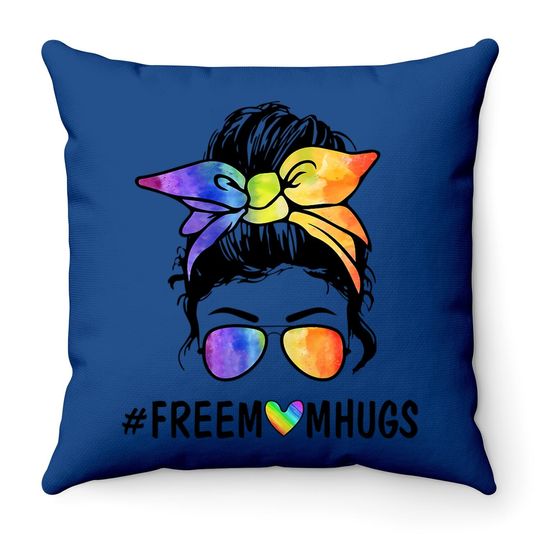 Ph Free Mom Hugs Messy Bun Lgbt Pride Rainbow Throw Pillow