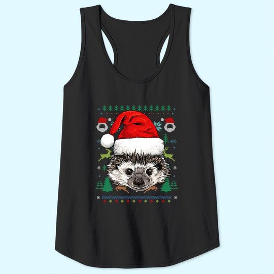 Hedgehog Ugly Christmas Santa Tank Tops