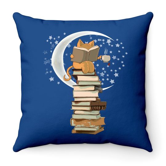 Kittens, Cats, Tea And Books Gift Reading By Moonlight Throw Pillow