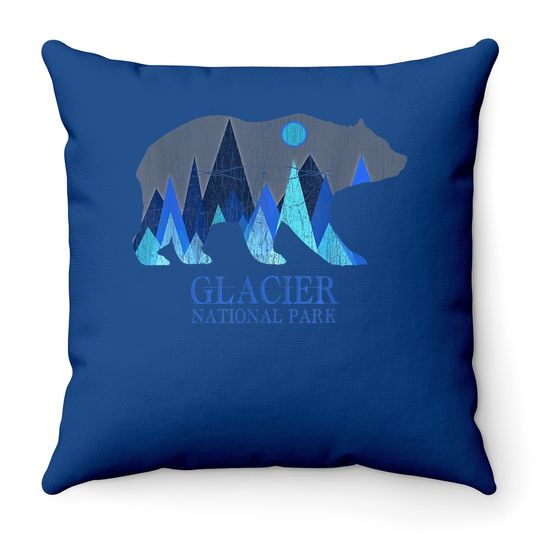 Retro Glacier Grizzly Bear Glacier National Park Throw Pillow