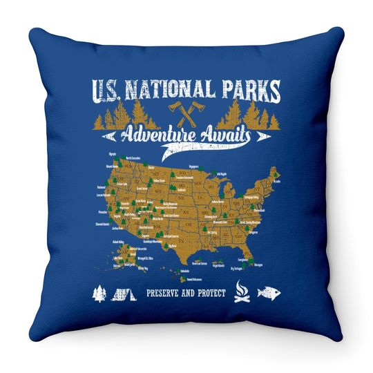 Us National Parks Adventure Awaits - Hiking & Camping Lover Throw Pillow