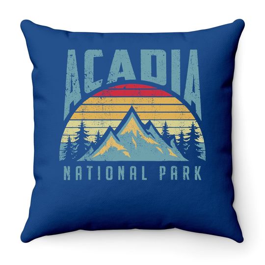 Acadia National Park Maine Mountains Retro Throw Pillow
