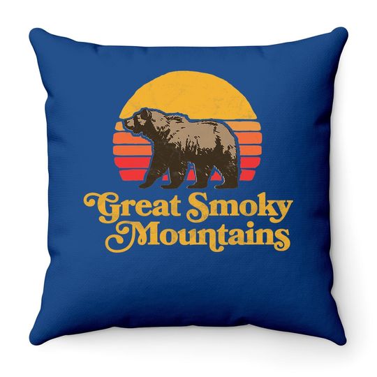 Retro Great Smoky Mountains National Park Bear 80s Graphic Throw Pillow