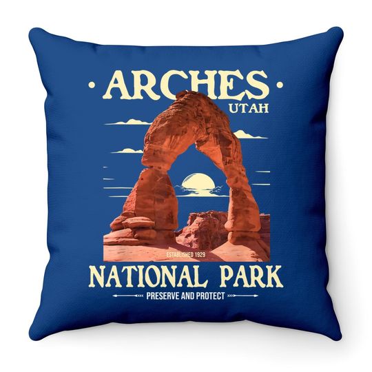 Arches National Park - Retro Hiking & Camping Lover Throw Pillow