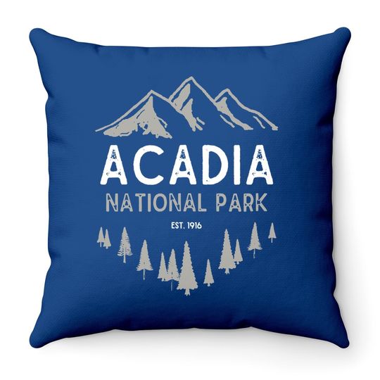 Acadia National Park Throw Pillow Est 1916 Vintage Maine Throw Pillow