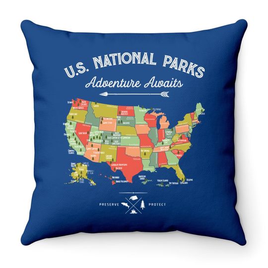 National Parks Throw Pillow Map Camping Throw Pillow Hiking Throw Pillow