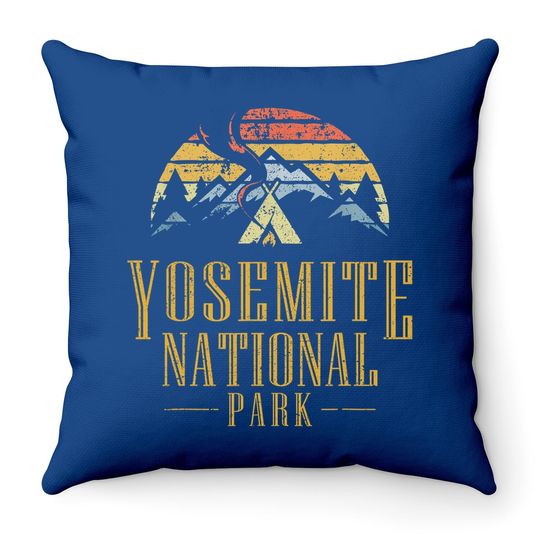 Vintage Yosemite National Park Campfire Throw Pillow
