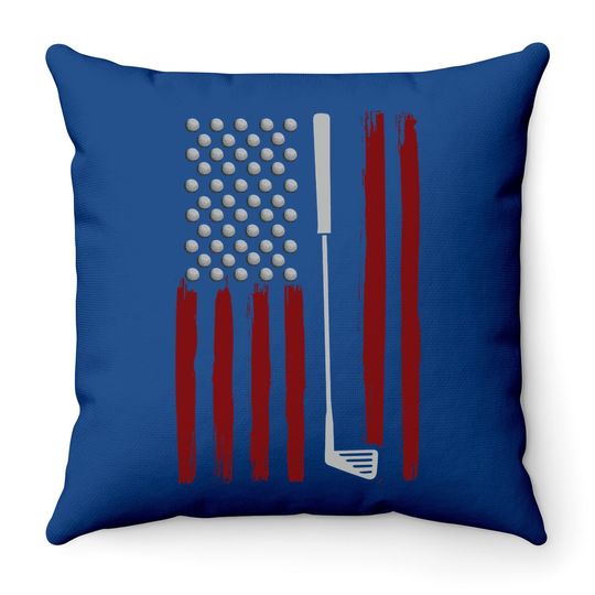 Retro American Flag Golf Gift For Golfer Funny Golf Club Throw Pillow