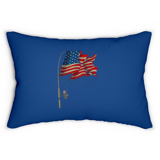 Fishing American Flag Fisherman Patriotic Day 4th Of July Lumbar Pillow