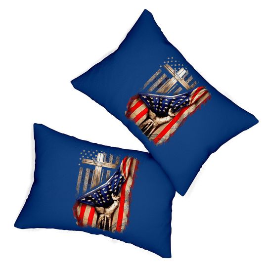 Vintage Faith Over Fear Christian Cross American Flag Lumbar Pillow