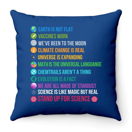 Earth Is Not Flat Vaccines Work Science Teacher Nerd Geek Throw Pillow