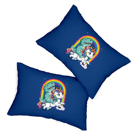 Dinosaur Riding Unicorn Lumbar Pillow Rainbow Gifts T Rex