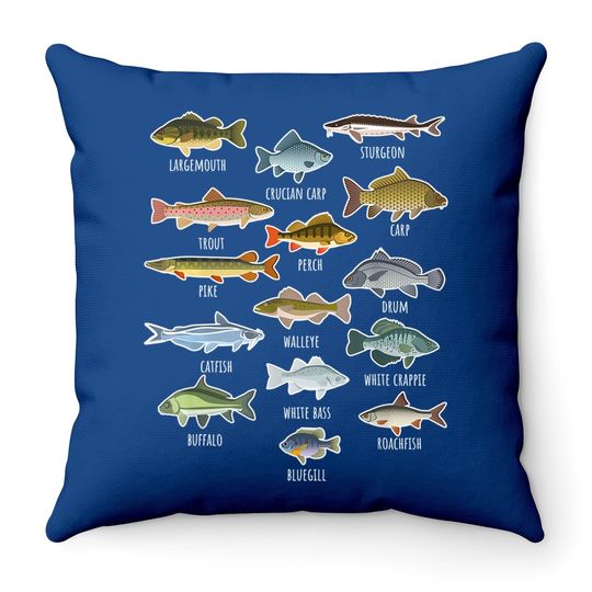 Types Of Freshwater Fish Fishing Throw Pillow